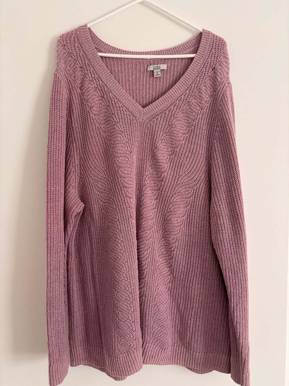 Croft & Barrow Women's Plus Size 2X Pink V-Neck Cable Knit Long Sleeve Pullover